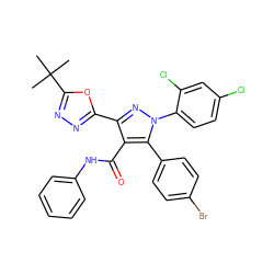 CC(C)(C)c1nnc(-c2nn(-c3ccc(Cl)cc3Cl)c(-c3ccc(Br)cc3)c2C(=O)Nc2ccccc2)o1 ZINC000044406366