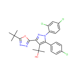 CC(C)(C)c1nnc(-c2nn(-c3ccc(Cl)cc3Cl)c(-c3ccc(Cl)cc3)c2C(C)(C)O)o1 ZINC000040423634