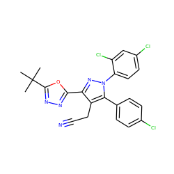 CC(C)(C)c1nnc(-c2nn(-c3ccc(Cl)cc3Cl)c(-c3ccc(Cl)cc3)c2CC#N)o1 ZINC000045498136