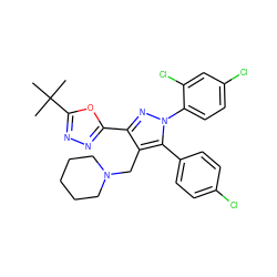 CC(C)(C)c1nnc(-c2nn(-c3ccc(Cl)cc3Cl)c(-c3ccc(Cl)cc3)c2CN2CCCCC2)o1 ZINC000049872444