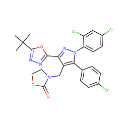 CC(C)(C)c1nnc(-c2nn(-c3ccc(Cl)cc3Cl)c(-c3ccc(Cl)cc3)c2CN2CCOC2=O)o1 ZINC000049872497