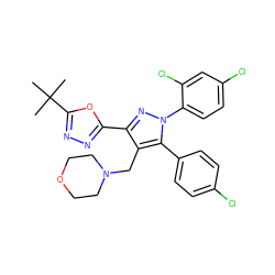 CC(C)(C)c1nnc(-c2nn(-c3ccc(Cl)cc3Cl)c(-c3ccc(Cl)cc3)c2CN2CCOCC2)o1 ZINC000049877365