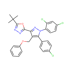 CC(C)(C)c1nnc(-c2nn(-c3ccc(Cl)cc3Cl)c(-c3ccc(Cl)cc3)c2COc2ccccc2)o1 ZINC000049877363