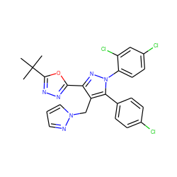 CC(C)(C)c1nnc(-c2nn(-c3ccc(Cl)cc3Cl)c(-c3ccc(Cl)cc3)c2Cn2cccn2)o1 ZINC000042878985