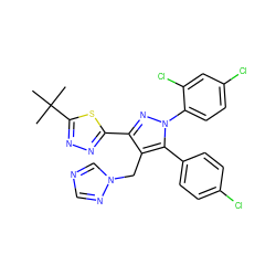 CC(C)(C)c1nnc(-c2nn(-c3ccc(Cl)cc3Cl)c(-c3ccc(Cl)cc3)c2Cn2cncn2)s1 ZINC000058592185