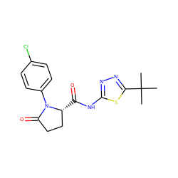 CC(C)(C)c1nnc(NC(=O)[C@@H]2CCC(=O)N2c2ccc(Cl)cc2)s1 ZINC000140200616