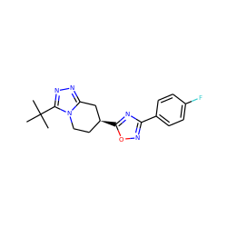 CC(C)(C)c1nnc2n1CC[C@H](c1nc(-c3ccc(F)cc3)no1)C2 ZINC000072315650