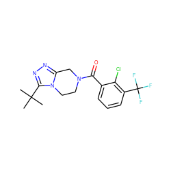 CC(C)(C)c1nnc2n1CCN(C(=O)c1cccc(C(F)(F)F)c1Cl)C2 ZINC000095565200