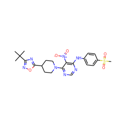 CC(C)(C)c1noc(C2CCN(c3ncnc(Nc4ccc(S(C)(=O)=O)cc4)c3[N+](=O)[O-])CC2)n1 ZINC000040873675