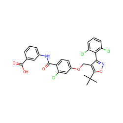 CC(C)(C)c1onc(-c2c(Cl)cccc2Cl)c1COc1ccc(C(=O)Nc2cccc(C(=O)O)c2)c(Cl)c1 ZINC000014976989