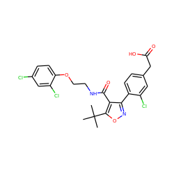 CC(C)(C)c1onc(-c2ccc(CC(=O)O)cc2Cl)c1C(=O)NCCOc1ccc(Cl)cc1Cl ZINC000037866931