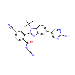CC(C)(C)n1c(-c2cc(C#N)ccc2C(=O)NC#N)nc2cc(-c3cnc(N)nc3)ccc21 ZINC000143900371