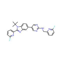CC(C)(C)n1c(-c2cccc(F)n2)nc2cc(-c3cnc(NCc4cccc(F)n4)nc3)ccc21 ZINC000169253881
