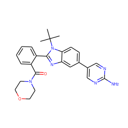 CC(C)(C)n1c(-c2ccccc2C(=O)N2CCOCC2)nc2cc(-c3cnc(N)nc3)ccc21 ZINC000146729405