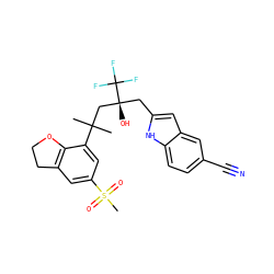 CC(C)(C[C@@](O)(Cc1cc2cc(C#N)ccc2[nH]1)C(F)(F)F)c1cc(S(C)(=O)=O)cc2c1OCC2 ZINC000073141538