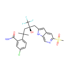 CC(C)(C[C@@](O)(Cc1cc2cc(S(C)(=O)=O)ncc2[nH]1)C(F)(F)F)c1ccc(Cl)cc1C(N)=O ZINC000116918432