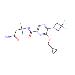 CC(C)(CC(N)=O)NC(=O)c1cnc(N2CC(F)(F)C2)c(OCC2CC2)n1 ZINC000207420791