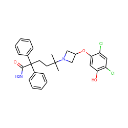 CC(C)(CCC(C(N)=O)(c1ccccc1)c1ccccc1)N1CC(Oc2cc(O)c(Cl)cc2Cl)C1 ZINC000073138384