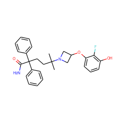 CC(C)(CCC(C(N)=O)(c1ccccc1)c1ccccc1)N1CC(Oc2cccc(O)c2F)C1 ZINC000034984677