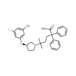 CC(C)(CCC(C(N)=O)(c1ccccc1)c1ccccc1)N1CC[C@@H](Oc2cc(O)cc(F)c2)C1 ZINC000073141602