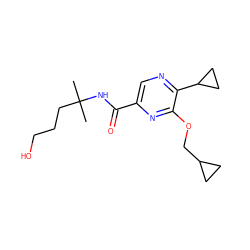 CC(C)(CCCO)NC(=O)c1cnc(C2CC2)c(OCC2CC2)n1 ZINC000207399183