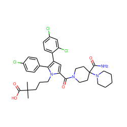 CC(C)(CCCn1c(C(=O)N2CCC(C(N)=O)(N3CCCCC3)CC2)cc(-c2ccc(Cl)cc2Cl)c1-c1ccc(Cl)cc1)C(=O)O ZINC000058582841