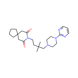 CC(C)(CCN1C(=O)CC2(CCCC2)CC1=O)CN1CCN(c2ncccn2)CC1 ZINC000029404120