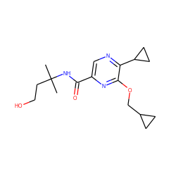 CC(C)(CCO)NC(=O)c1cnc(C2CC2)c(OCC2CC2)n1 ZINC000207345009