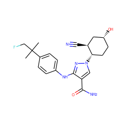 CC(C)(CF)c1ccc(Nc2nn([C@H]3CC[C@@H](O)C[C@@H]3C#N)cc2C(N)=O)cc1 ZINC000221879701