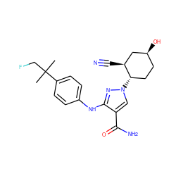 CC(C)(CF)c1ccc(Nc2nn([C@H]3CC[C@H](O)C[C@@H]3C#N)cc2C(N)=O)cc1 ZINC000221835280