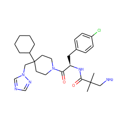 CC(C)(CN)C(=O)N[C@H](Cc1ccc(Cl)cc1)C(=O)N1CCC(Cn2cncn2)(C2CCCCC2)CC1 ZINC000013587808