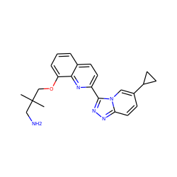 CC(C)(CN)COc1cccc2ccc(-c3nnc4ccc(C5CC5)cn34)nc12 ZINC000096175031