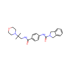 CC(C)(CNC(=O)c1ccc(NC(=O)N2Cc3ccccc3C2)cc1)N1CCOCC1 ZINC000166974013