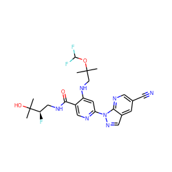 CC(C)(CNc1cc(-n2ncc3cc(C#N)cnc32)ncc1C(=O)NC[C@@H](F)C(C)(C)O)OC(F)F ZINC001772649409