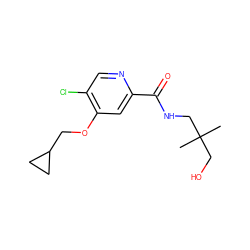 CC(C)(CO)CNC(=O)c1cc(OCC2CC2)c(Cl)cn1 ZINC000149220136