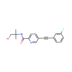 CC(C)(CO)NC(=O)c1ccc(C#Cc2cccc(F)c2)cn1 ZINC000096933558