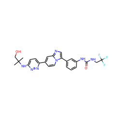 CC(C)(CO)Nc1ccc(-c2ccn3c(-c4cccc(NC(=O)NCC(F)(F)F)c4)cnc3c2)nn1 ZINC000169704628