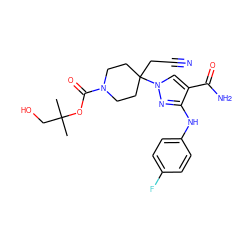 CC(C)(CO)OC(=O)N1CCC(CC#N)(n2cc(C(N)=O)c(Nc3ccc(F)cc3)n2)CC1 ZINC000218409513