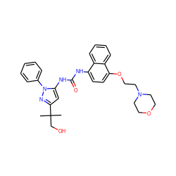 CC(C)(CO)c1cc(NC(=O)Nc2ccc(OCCN3CCOCC3)c3ccccc23)n(-c2ccccc2)n1 ZINC000027523850