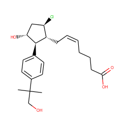 CC(C)(CO)c1ccc([C@H]2[C@H](O)C[C@@H](Cl)[C@@H]2C/C=C\CCCC(=O)O)cc1 ZINC000137013191