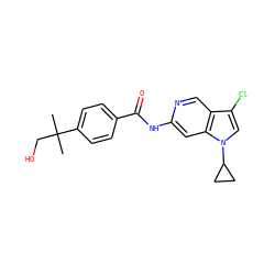 CC(C)(CO)c1ccc(C(=O)Nc2cc3c(cn2)c(Cl)cn3C2CC2)cc1 ZINC000118591247