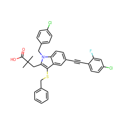 CC(C)(Cc1c(SCc2ccccc2)c2cc(C#Cc3ccc(Cl)cc3F)ccc2n1Cc1ccc(Cl)cc1)C(=O)O ZINC000042835699