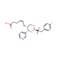 CC(C)(Cc1ccc(F)cc1)[C@@H]1OC[C@@H](C/C=C\CCC(=O)O)[C@@H](c2cccnc2)O1 ZINC000027757334