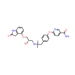 CC(C)(Cc1ccc(Oc2ccc(C(N)=O)cn2)cc1)NC[C@H](O)COc1cccc2c1CC(=O)N2 ZINC000028957981