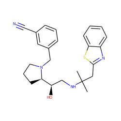 CC(C)(Cc1nc2ccccc2s1)NC[C@@H](O)[C@H]1CCCN1Cc1cccc(C#N)c1 ZINC000028564669