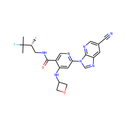 CC(C)(F)[C@H](F)CNC(=O)c1cnc(-n2cnc3cc(C#N)cnc32)cc1NC1COC1 ZINC001772621390