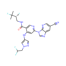 CC(C)(F)[C@H](F)CNC(=O)c1cnc(-n2cnc3cc(C#N)cnc32)cc1Nc1cnn(CC(F)F)c1 ZINC001772592953