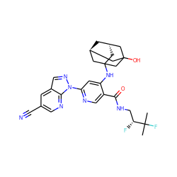 CC(C)(F)[C@H](F)CNC(=O)c1cnc(-n2ncc3cc(C#N)cnc32)cc1NC12C[C@H]3C[C@@H](CC(O)(C3)C1)C2 ZINC001772607693