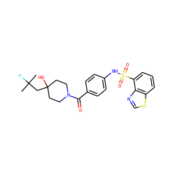 CC(C)(F)CC1(O)CCN(C(=O)c2ccc(NS(=O)(=O)c3cccc4scnc34)cc2)CC1 ZINC000224362684