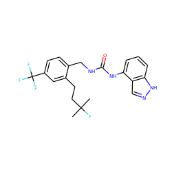 CC(C)(F)CCc1cc(C(F)(F)F)ccc1CNC(=O)Nc1cccc2[nH]ncc12 ZINC000049054809